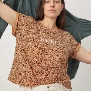 Anthropologie Saturday Sunday Merci Leopard Animal Print Graphic T Shirt Top